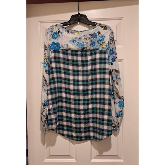 Aratta Silent Journey Blue Purple Floral Scarf Back Blouse Size M Velvet trim - Picture 2 of 14